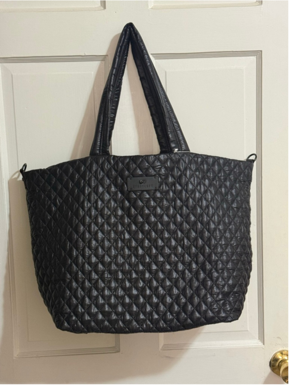 HeartLove by Charo Black Quilted Tote Bag w/Coin Pouch and Crossbody Strap NWT - Picture 2 of 11